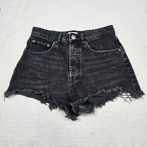 Zara Dark Grey Frayed High Rise Denim Shorts